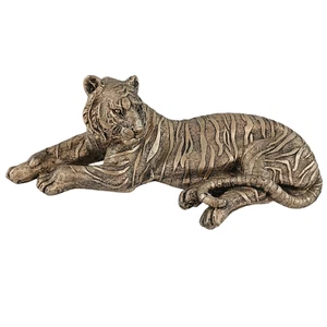 Tiger ruhende Skulptur silberfarben Wildtier Kunst Statue liegend Raubkatze Deko - Bild 1 von 11