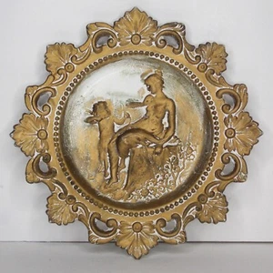 Gold dekorative Keramik Plakette Wanddekor 7" Hollywood Regency Amor und Psyche  - Bild 1 von 3