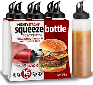 16 Oz Squeeze Bottles 6 Pack - Leak Proof Condiment Containers, Easy Pour - Picture 1 of 12