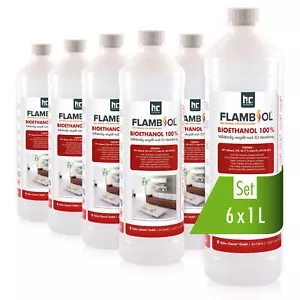 6 x 1 L FLAMBIOL® Bioethanol 100% Bio Alkohol für Ethanol Kamin Brennstoff - Bild 1 von 10