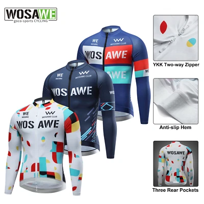 WOSAWE Breathable Slim Men's Cycling Top YKK Two-Way Zipper Rear Storage Pockets - Image 1 of 4