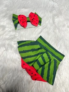 Watermelon Skirted Bummy and Head Wrap set, 9-12 Months, - Picture 1 of 4