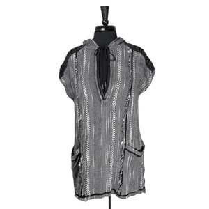 Top túnica Free People XS Forever Yours tejido a rayas boho con capucha y ganchillo negro - Imagen 1 de 11