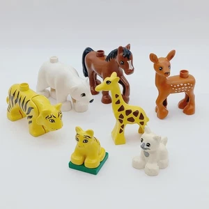 Lot 7 Figures Lego Duplo Animals vintage Horse Polar Bear Tiger Cat Deer Giraffe - Imagen 1 de 3