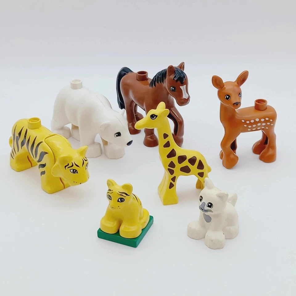 Lot 7 Figures Lego Duplo Animals vintage Horse Polar Bear Tiger Cat Deer Giraffe - Imagen 1 de 3