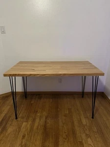 Oak Butcher Block Table - 1.5" Thick, with Hairpin Legs - Picture 1 of 3