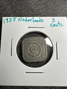 1938 NETHERLANDS 5 CENTS COLLECTOR COIN. AU. Non Magnetic. Not Round - Picture 1 of 4