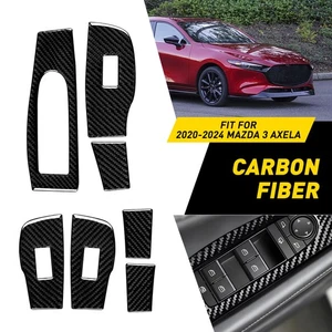 Carbon Fiber Window Lift Switch Panel Sticker Trims Fits Mazda 3 Axela 2020-2024 - Picture 1 of 13