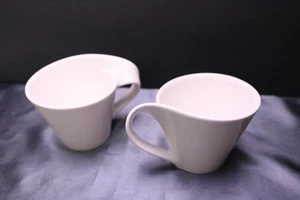 Villeroy & Boch White NEW WAVE 3 1/4 " Flat Cups Open Handle Set of 2 Luxembourg - Picture 1 of 4