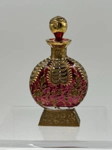 Moser Art Glass Perfume Bottle Cranberry w/Raised Gold Decoration, Circa 1900 - Picture 1 of 9