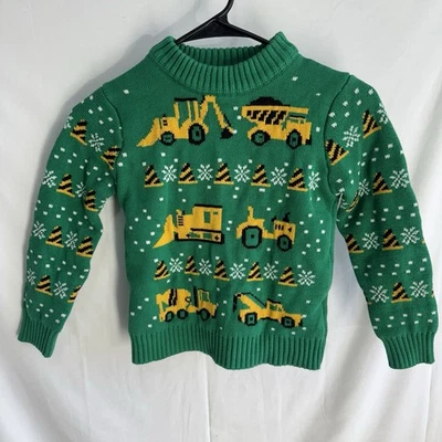 SUÉTER DE NAVIDAD Rocksir Construction Trucks niño pequeño talla S 3T tejido Foto 1 de 4