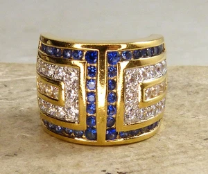 PAJ Sterling Silver & Sapphire CZ Cigar Band Ring Estate Find ! - Picture 1 of 12