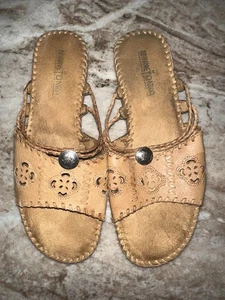 Minnetonka Light Brown Leather Silverthorne Thong Sandals Women's Size 8 Tan - Afbeelding 1 van 3