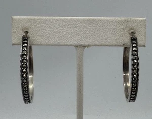 Orecchini a cerchio in argento sterling firmati Judith Jack marcasite larghi 35 mm - Foto 1 di 3