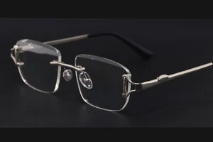 Rimless Silver Clear Rectangle Sunglasses Women Men UV400 Shades Retro Glasses - Picture 1 of 4