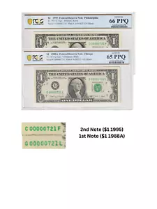 $1 Set of 2 MATCHING SERIAL NUMBERS (00000721) PCGS Graded 66/65 PPQ RARE - Picture 1 of 3