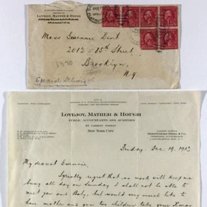 1913 Cubierta con membrete Lovejoy Mather And Hough Contadores Auditores Nueva York - Imagen 1 de 7