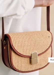 Neu mit Etikett SEZANE CLAUDE TASCHE geflochtenes Stroh BRAUN Leder - Bild 1 von 7