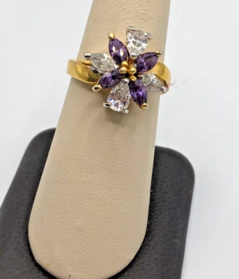 Anillo de amatista y diamantes tono oro imitación Foto 1 de 3