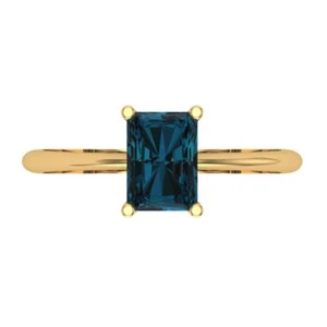 1Ct Radiant Natural London Blue Topaz Solitaire Engagement Ring, 14K Yellow Gold - Picture 1 of 11