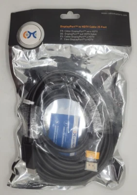 Cable Matters GoldPlated Unidirectional DisplayPort to HDTV Cable 25 Feet 13-466 - Image 1 of 2