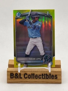 2025 Bowman Fabian Lopez Chrome Yellow Fractor 1st Prospect #/75 Marlins - Picture 1 of 2