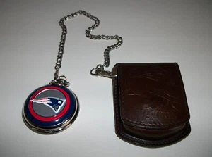 Danbury Mint NFL New England Patriots Pocket Watch w/ Chain & Leather Belt Pouch - Picture 1 of 7