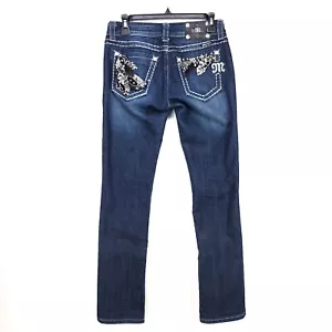 Pantalones de mezclilla Miss Me para mujer talla 27 pierna recta azul tiro bajo lentejuelas je5456T2R - Imagen 1 de 17