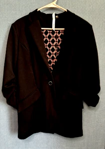 NY Collection Women's Black One-Button Blazer Jacket Size Large 3/4 Sleeves - Picture 1 of 15