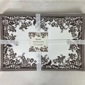 Spode Woodland Cloth Placemats British Flowers 13x19 Brown & White Set of 4 New - Picture 1 of 6