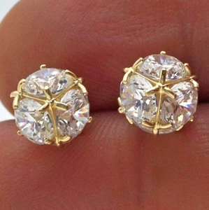 14K Gelbgold 5 Karat CZ Kugel Schraubverschluss Ohrstecker 9 mm - Bild 1 von 5