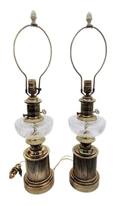 VINTAGE SET OF BRONZE AND GLASS TABLE LAMP - Picture 1 of 11