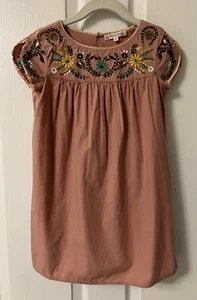 Bonpoint Embroidered Dress Size 6 Cap Sleeve Coco Brown Floral - Picture 1 of 13
