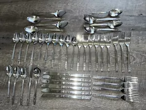 Lot of 42 Imperial Stainless Floral Knives Forks Spoons Serving Korea Good Cond - Picture 1 of 8
