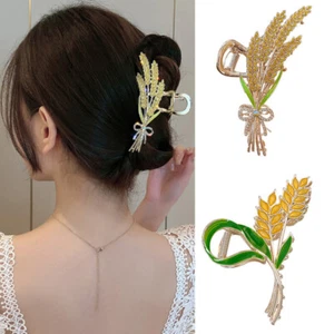 Female Summer Large Elegant Season Wheat Ear Design Hairpin Back Scoop Gripper ➳ - Imagen 1 de 18
