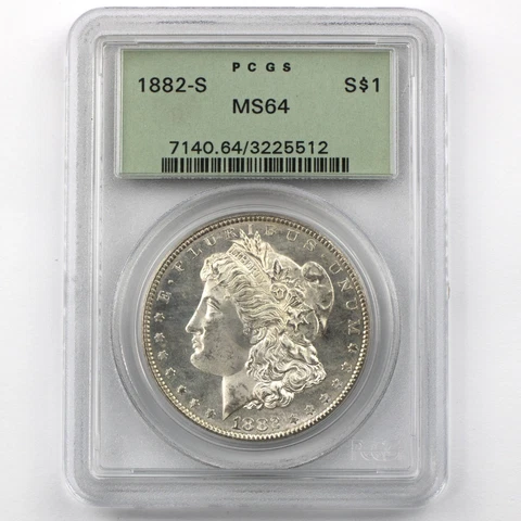 1882-S US Morgan Silver Dollar Original Green Holder OGH PCGS MS64 SUPERB!! Cover