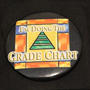 L Ron Hubbard Scientology Im Doing The Grade Chart Vintage Pinback Button - Picture 1 of 3