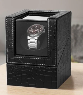 Enrollador automático de reloj individual Efaithtek en cuero negro con patrón de cocodrilo Foto 1 de 4
