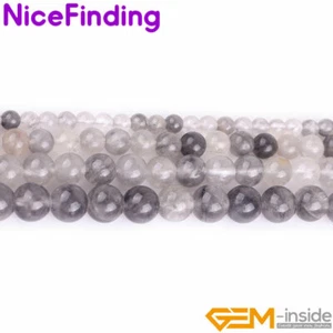 Natural Cloudy Cloud Quartz Round Smooth Gemstone Beads Jewelry Making Strand - Picture 1 of 29