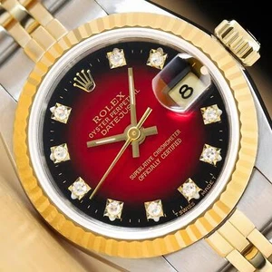 ROLEX DATEJUST 69173 RED VIGNETTE FACTORY DIAMOND DIAL 18K GOLD STEEL WATCH - Picture 1 of 8