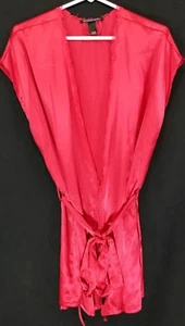 Victoria's Secret Women's Robe Sz M Red Satin Lingerie Cap Sleeve Open Front Tie - Picture 1 of 5