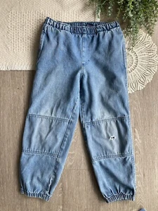 Youth VTG 80s Balloon Jeans Size Medium Blue Elastic 100% Cotton Distressed - Picture 1 of 8
