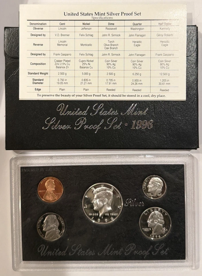 1996-S US Mint 5-Coin Silver Proof Set w/Box & Certificate of Authenticity - Image 1 of 1