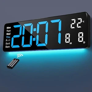 16 Inch Large Digital Wall Clock with Colorful Nightlight Blue LED Digital Clock - Picture 1 of 8