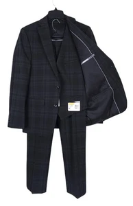 Bar III Herren Slim-Fit Stretch Wolle 3-Teiler Anzug schwarz grün kariert 40S 30x30 Neu mit Etikett - Bild 1 von 16