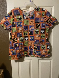 SCRUBSTAR Halloween Women's Scrub Top/Orange Women's Size X-Large - Picture 1 of 2