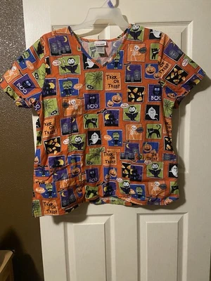 SCRUBSTAR Halloween Women's Scrub Top/Orange Women's Size X-Large - Image 1 of 2