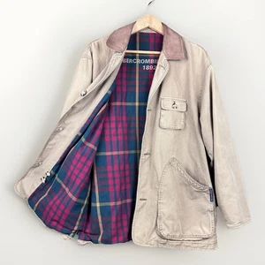 VTG 80’s Abercrombie & Fitch Men Coat Jacket Chore Barn L Adirondack Plaid Lined - Picture 1 of 20