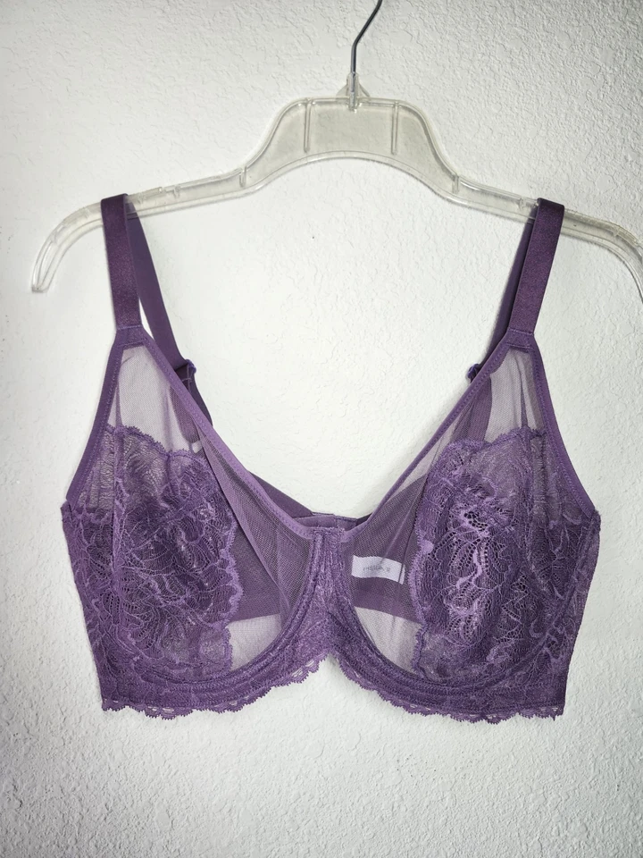 HSIA  Unlined Lace Mesh Underwire Bra 36DDD Purple NWOT  - Image 1 of 4