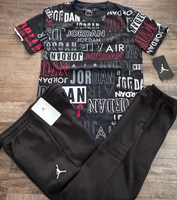 NWT Nike Air Jordan Boy YLG Black/White/Red/Gray Print Sweat Pants Set Large - Image 1 of 4